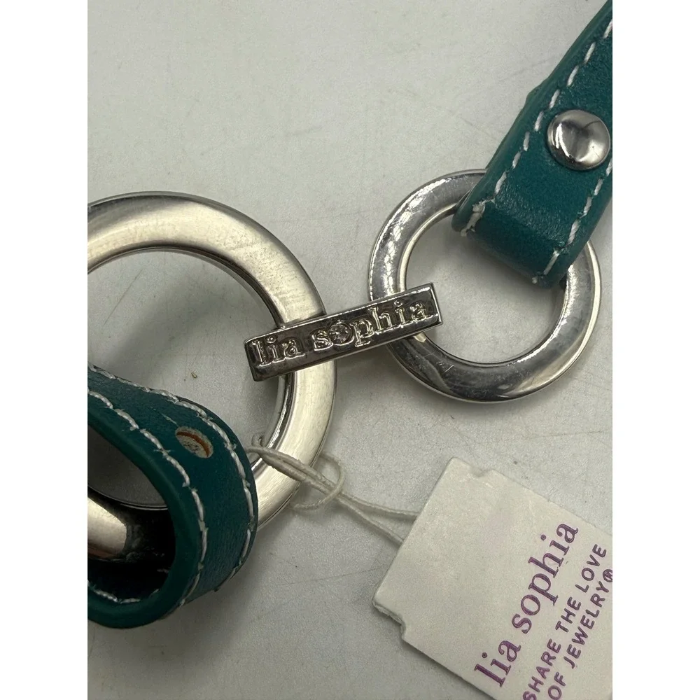 Lia Sophia Teal Green Faux Leather Silver Tone Ring Toggle Wrap Bracelet Choker